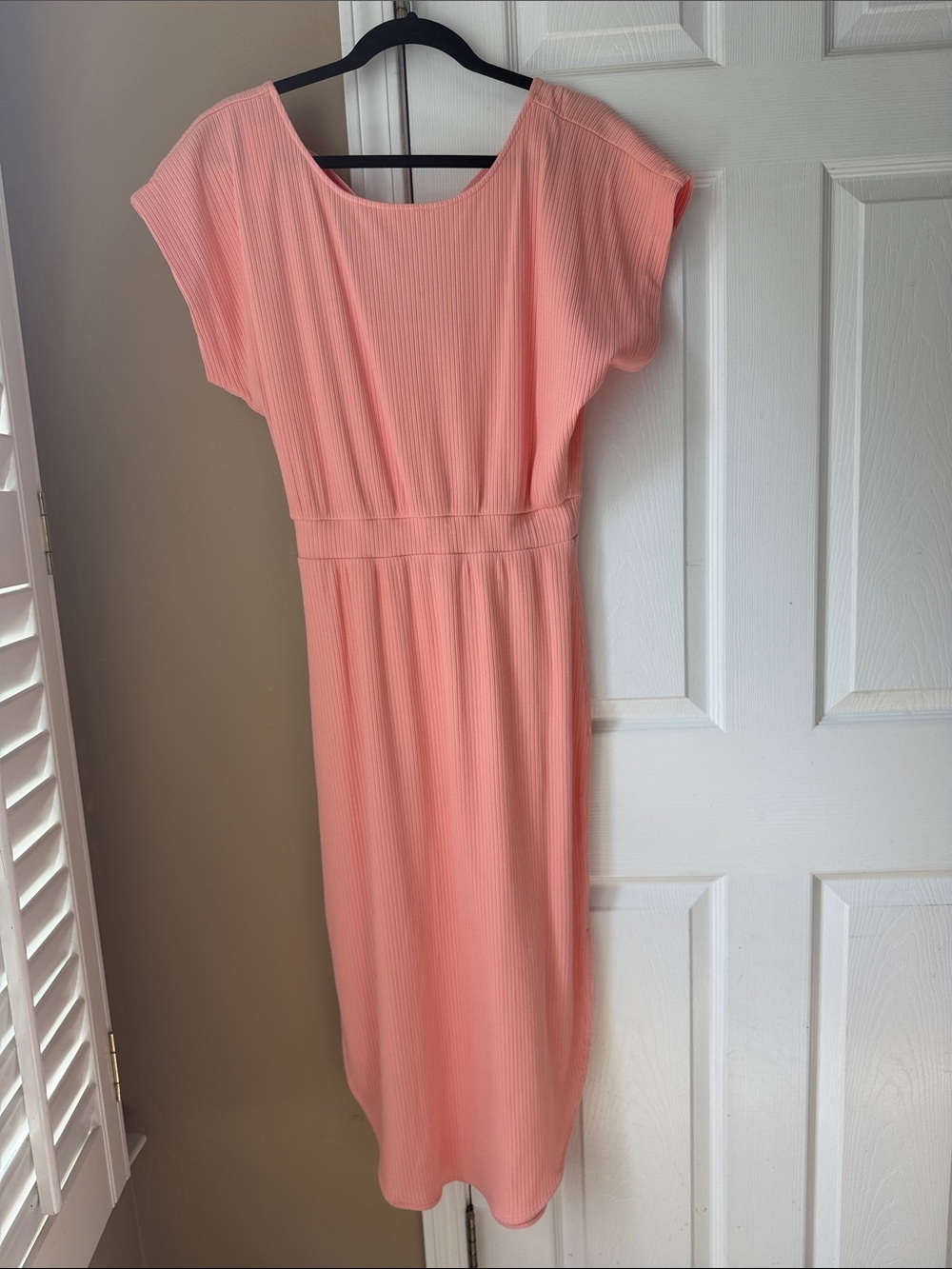 Sleeve Midi Dress in Coral Pink with Defined Waist